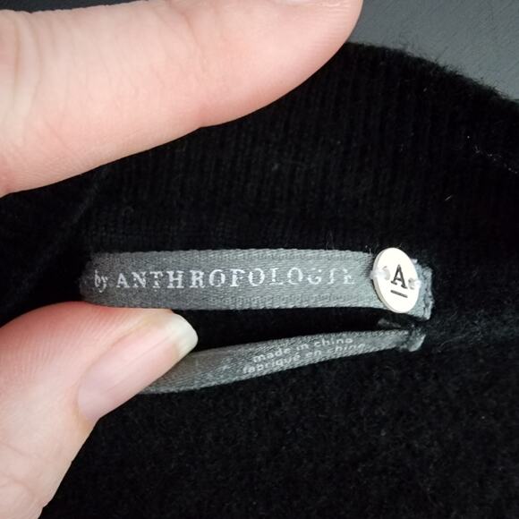 Anthropologie Merino Wool Black Cropped Crew Neck Sweater | Women's XSmall - Picture 11 of 14
